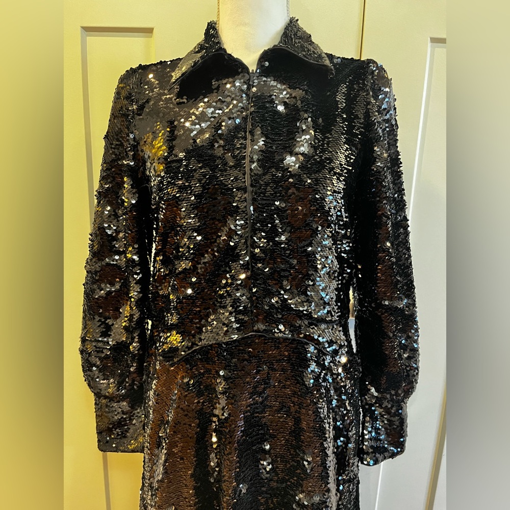 GANNI: black sequin midi/maxi dress
